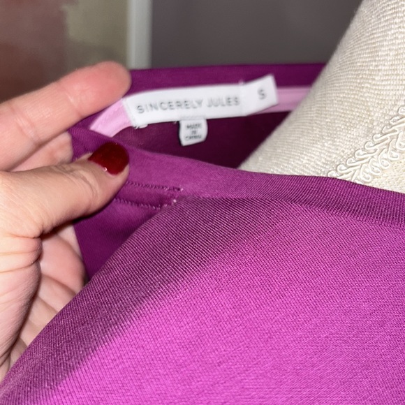 Sincerely Jules Small women’s long sleeve sweatshirt. Fuchsia w/ pink stripe - Picture 3 of 7